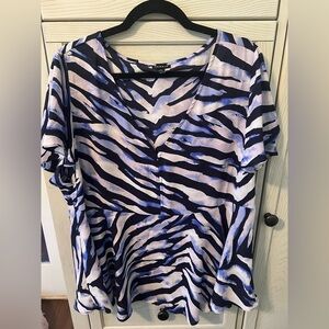 torrid Blue and White Zebra-Print V-Neck Blouse